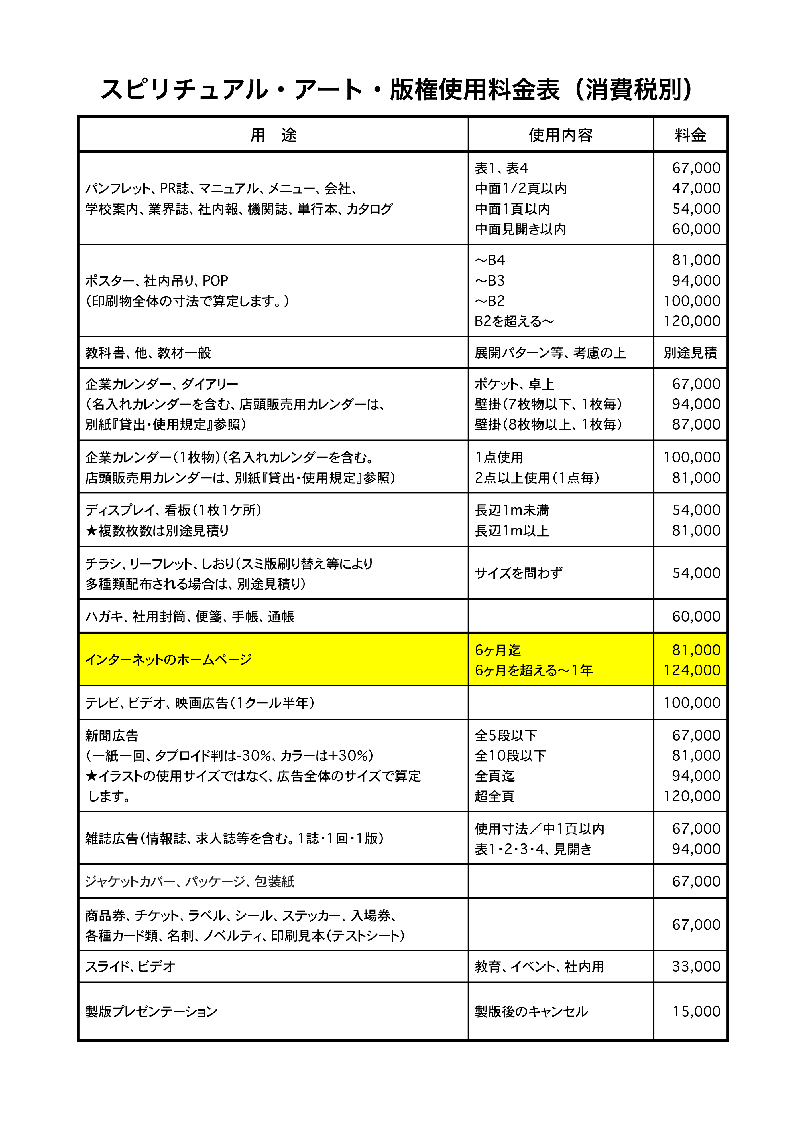 料金表